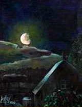 Conversation of the house with a metal roof with the moon